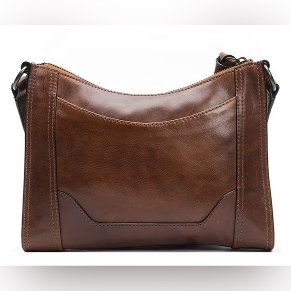 FRYE Melissa Zip Leather Crossbody Bag Leather Dark Brown Handbag AUTHENTIC NEW - Picture 2 of 14